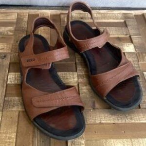 ECCO Light Leather Sandals Open Toe Hook & Loop Straps Women’s 39/8 Brown